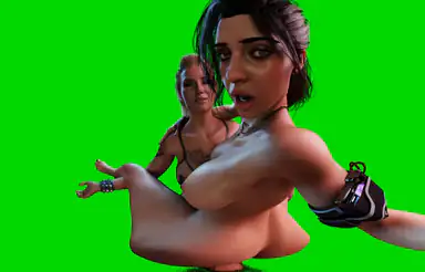 Claire Redfield Fa un Threesome FFM con Doppia Penetrazione con Meredith Stout e V al Motel, Cyberpunk una Parodia XXX Passthrough