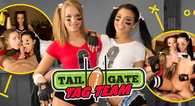Orgia VR al bar: bellezze ficalissime in tag team da festa tailgate